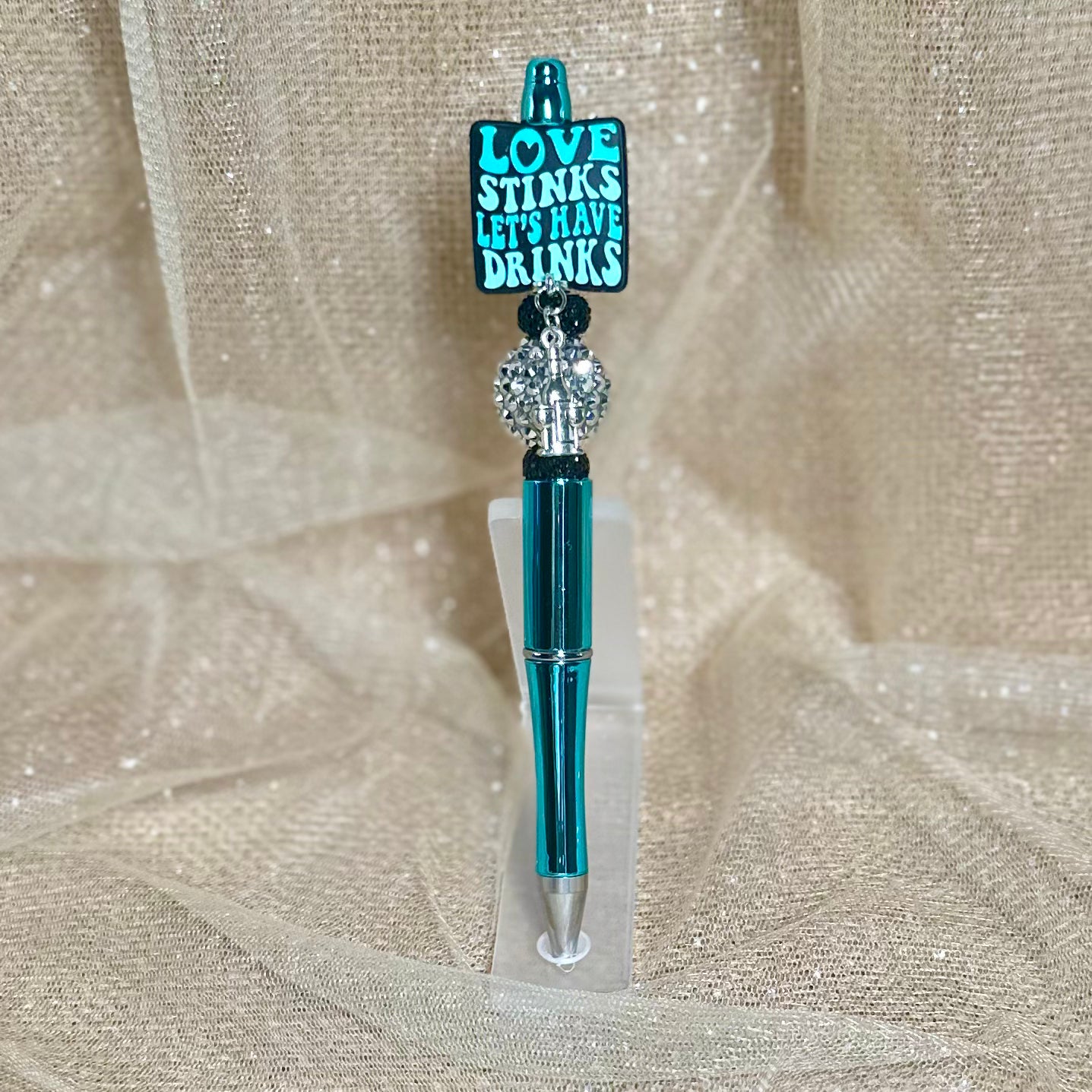 Pen: Love Stinks w/ Wine Bottle & Wine Glasses Charm
