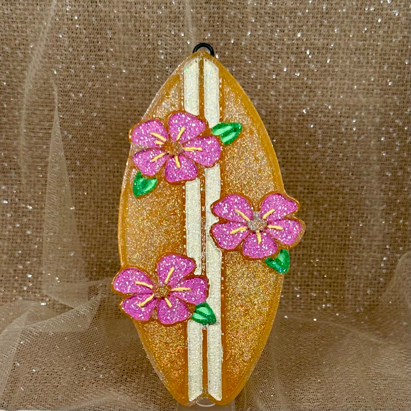 Surfboard w/ Hibiscus Flowers Freshie